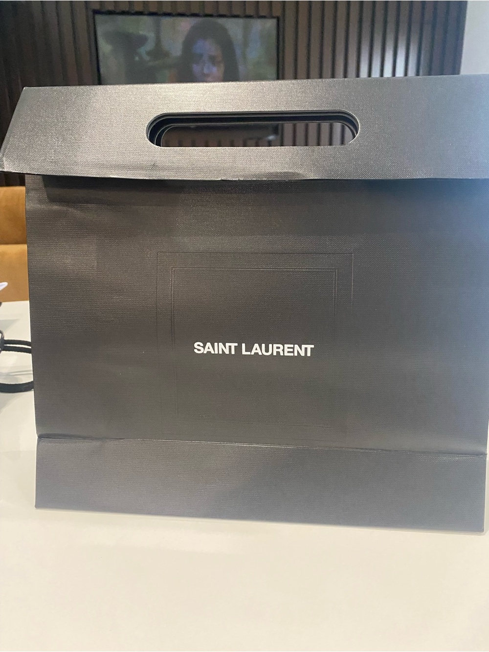 Saint Laurent Black paper Bag with Cutout Handle